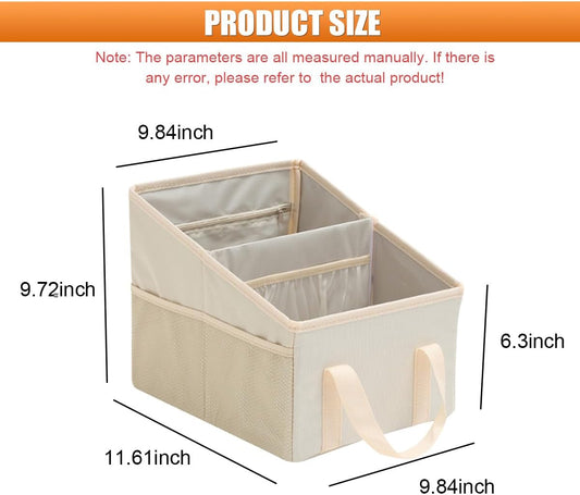 Craedli Car Seat Organizer, Collapsible Trunk Organizer Backseat Car Storage Box with 2 Compartments and Multiple Pockets, Passenger Seat Organizer with Handles for Front/Back Consoles (Beige)