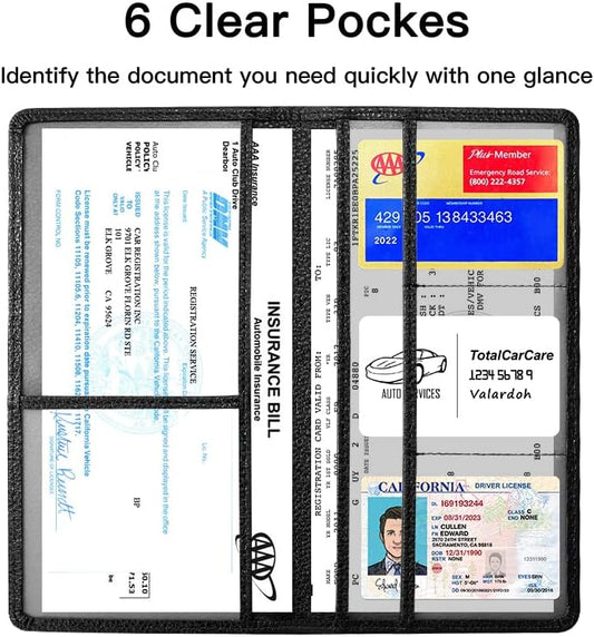 Valardoh Premium Car Registration and Insurance Card Holder, Car Document Holder for Cards, Driver License & other Essential Documents (Black)