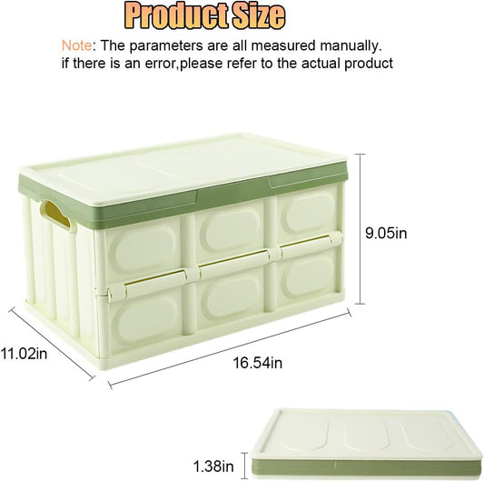 Car Trunk Organizer, Foldable Plastic Cargo Storage Box with Lid, Large Car Tool Container with Handles, Universal Automotive Organization Accessories for Camping, Groceries (Light Green)