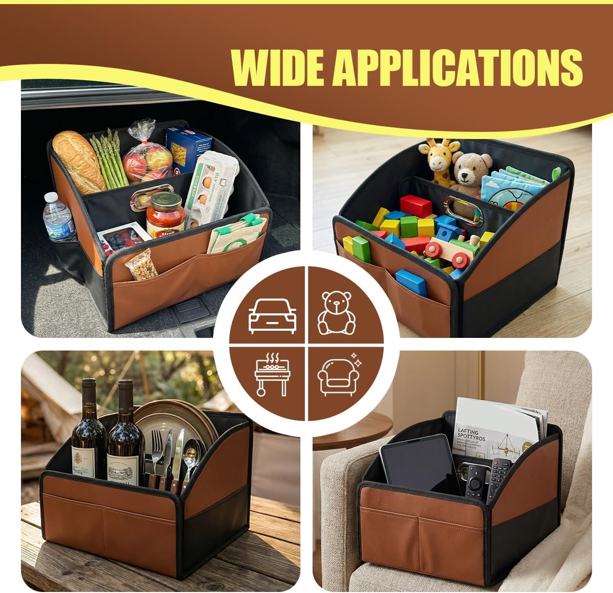 Car Seat Organizer, Foldable Leather Auto Storage Box