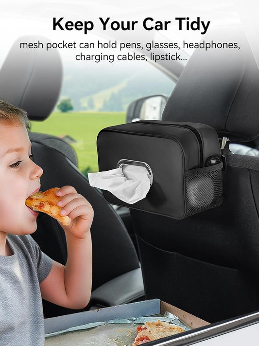Multi-Functional Car Tissue Holder with 2 Storage Nets, Tissue Box Cover