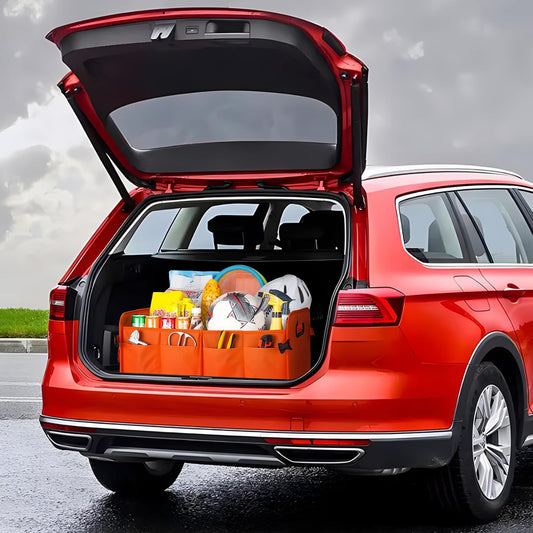 titiyiof Trunk Organizer For Suv & Sedan,Car Organizers and Storage, Waterproof Collapsible & Adjustable Straps,70L Sturdy Car Organization for Car Accessories, Tools,Sundries,2-3Compartment(Orange