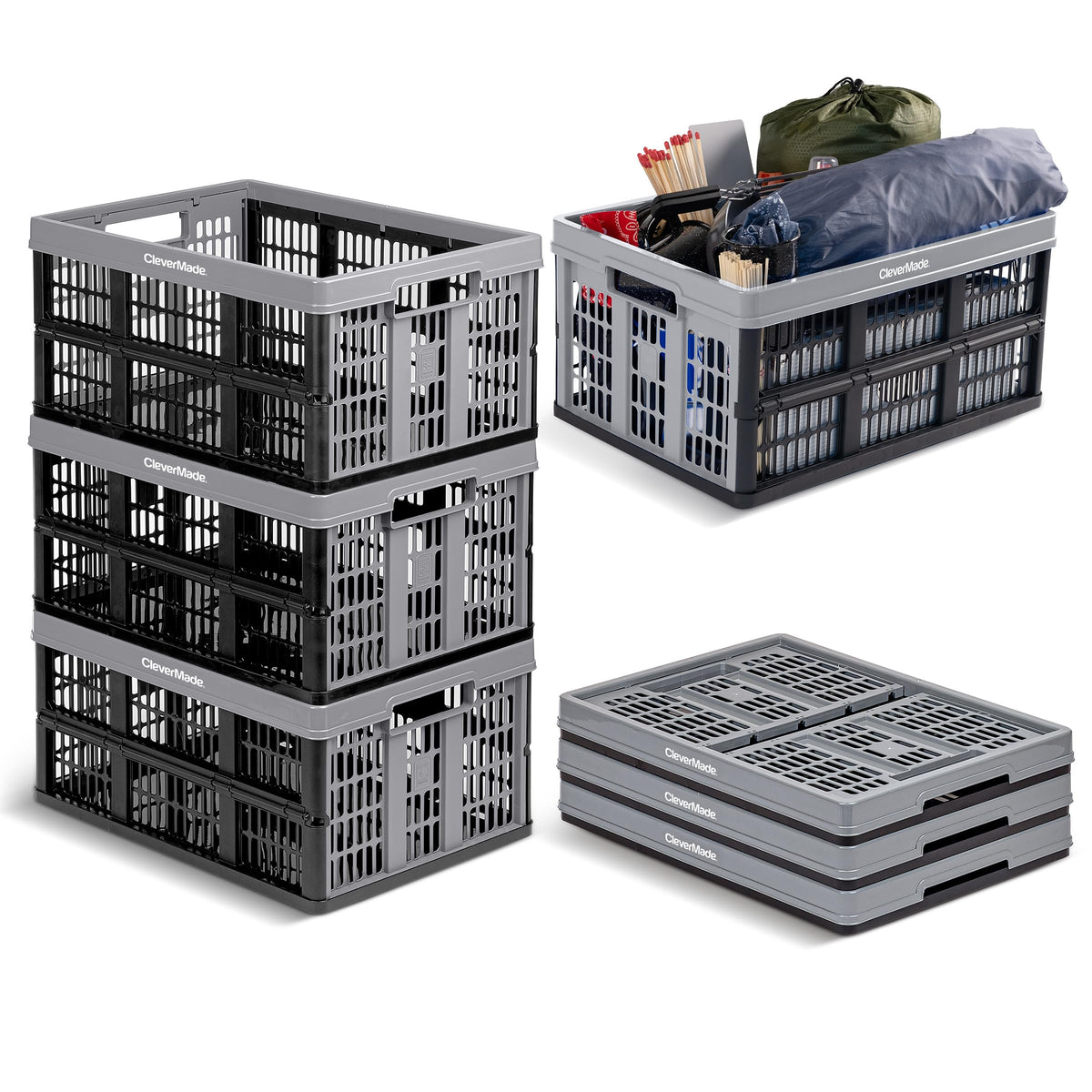 CleverMade Collapsible Utility Crate For Storage, 45L 1 Pack, Obsidian