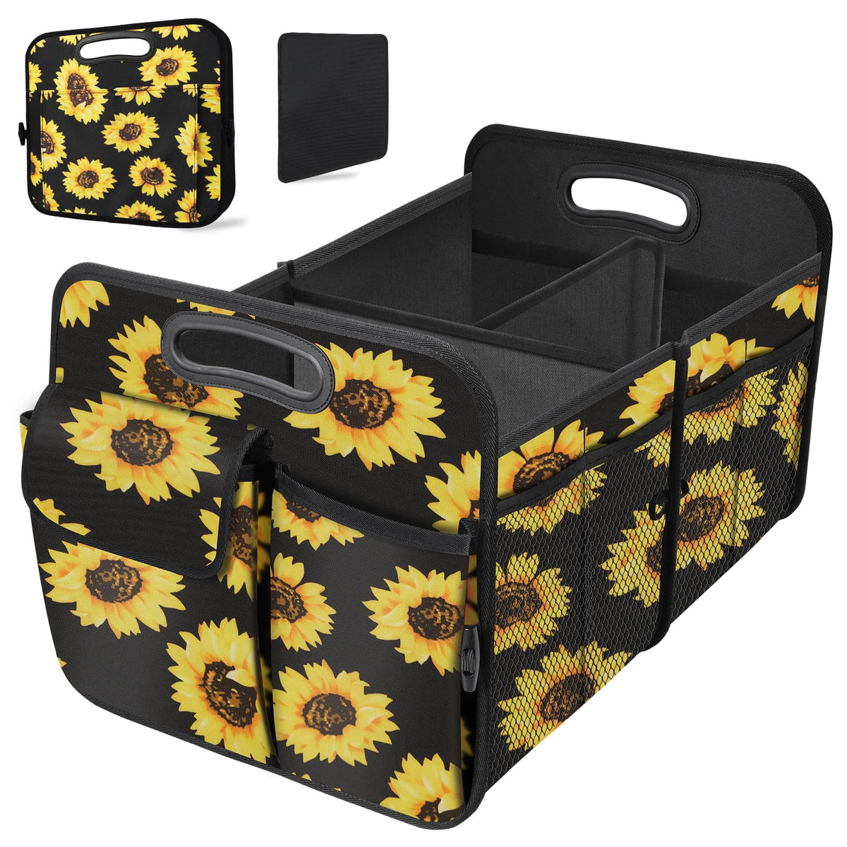 Trunk Organizer, Collapsible Waterproof car Trunk Organizer for SUVs & Sedans, Car Storage Organizers with Reinforced Handles, Car Accessories for Women and Men, 2 Compartments, 52L, Black