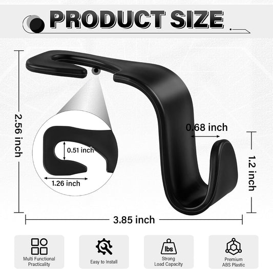 SINGARO 4 Pack Car Seat Headrest Hooks, Vehicle Back Seat Hanger Storage Organizer for Purse Handbag Backpack Coat Grocery, 360° Rotating Heavy Duty Holds 44lbs, Black