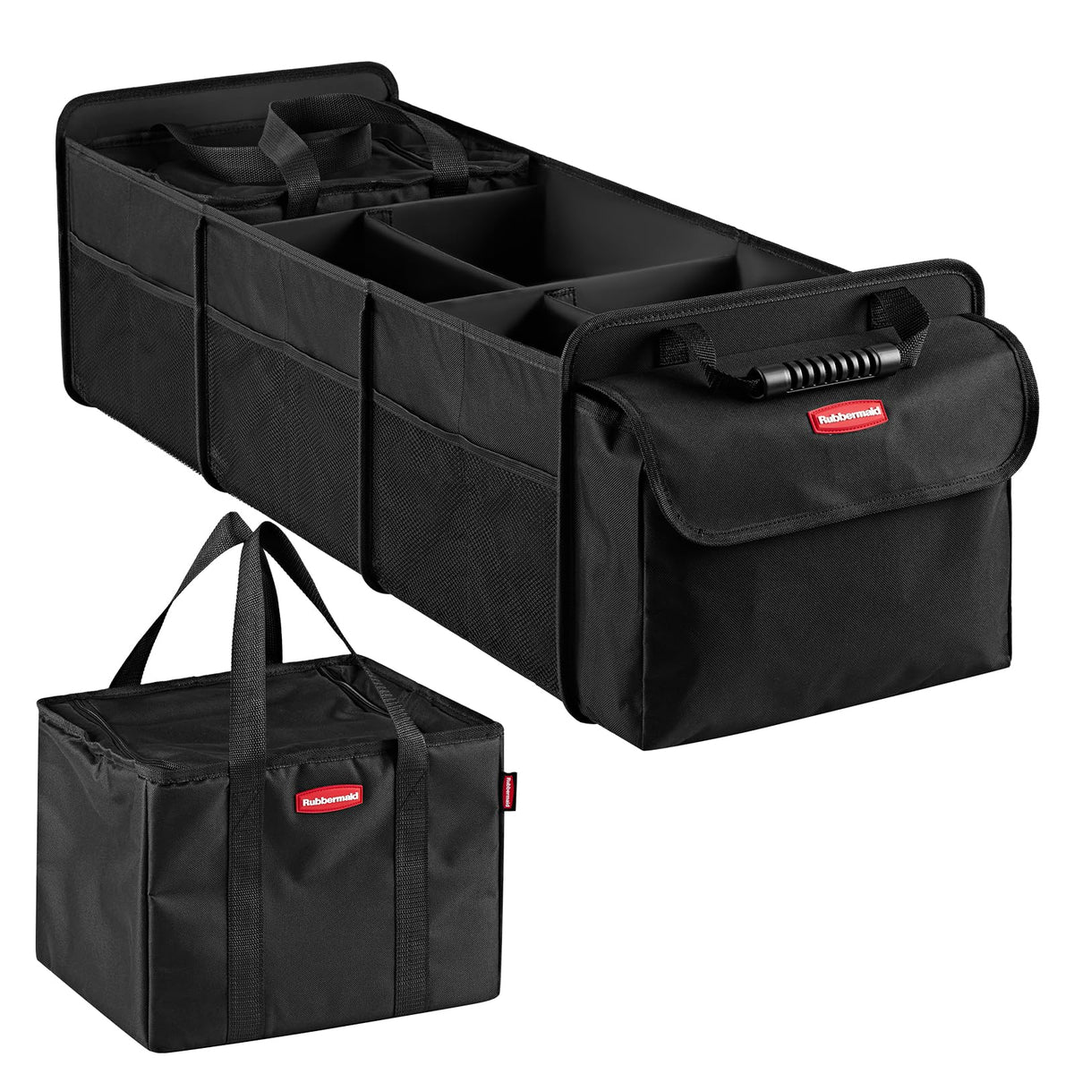 Rubbermaid Car Organizer, Collapsible Trunk Organizer, Multi-Compartment Car Storage Organization for Car Accessories, 3 Compartments With Cover, 23.23"*12.99"*11.81"