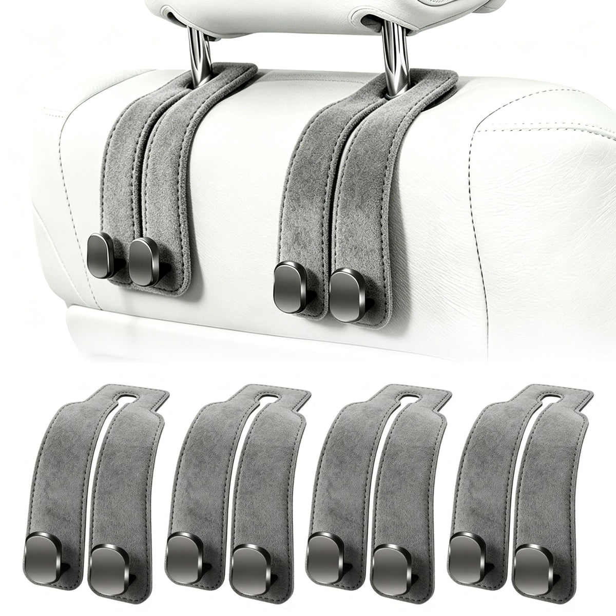 Amelity Car Headrest Hooks, Purse Hook for Car 2 Pack Gray