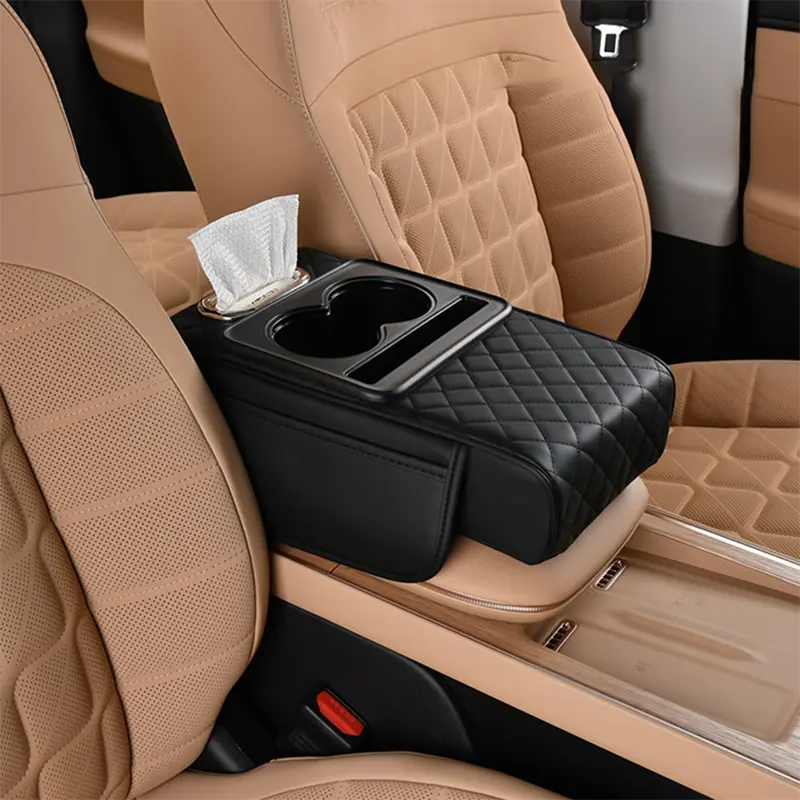 Car Armrest Cushion Center Console Organizer 5-in-1 Car Storage Box with Cup Holder Phone Holder Tissue Box Slot Storage Bags Car Interior Accessories for Sedans
