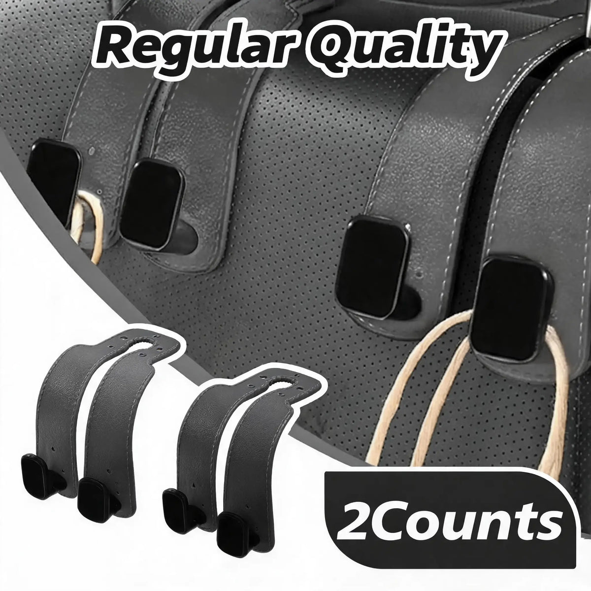 Leather Car Seat Headrest Hooks (2-Pack) - 360° Swivel Double Hooks, Car Seat Back Organizer with Purse Holding & Hide Under Bar Feature, Automotive Interior Stowing & Tidying Accessory