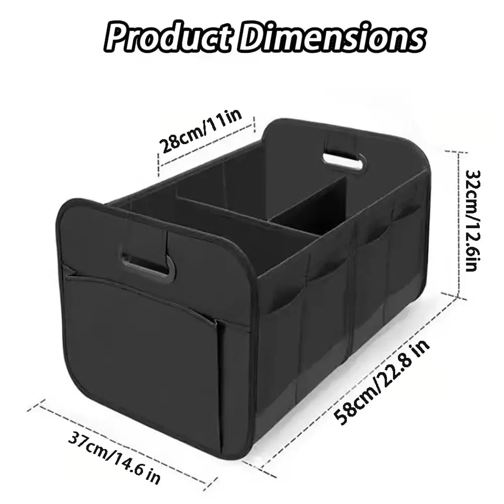 Black Car Trunk Organizer Waterproof Oxford Car Trunk Organizer Foldable Multi Compartment Cargo Storage Bin, Heavy Duty Reinforced Handles Removable Dividers Side Pocket Design, Collapsible Auto Storage Caddy Fit Car SUV Minivan Truck