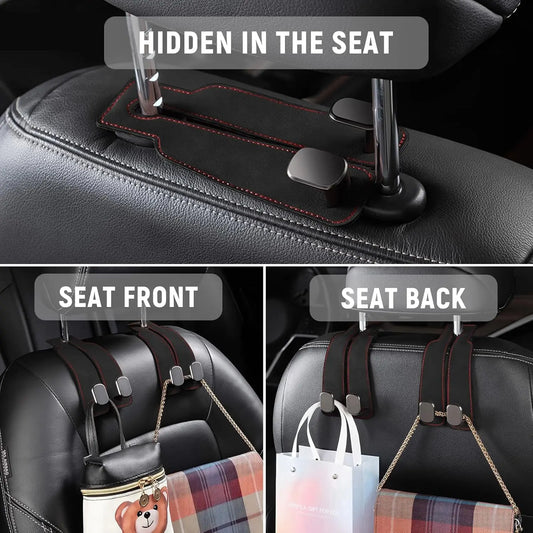 Car Seat Back Storage Hook, Car Seat Headrest Hook,Car Hooks for Purses and Bags, Purse Holder for Car, Leather Car Seat Back Storage Hook Double Hook Car Seat Hangers Organization Accessories