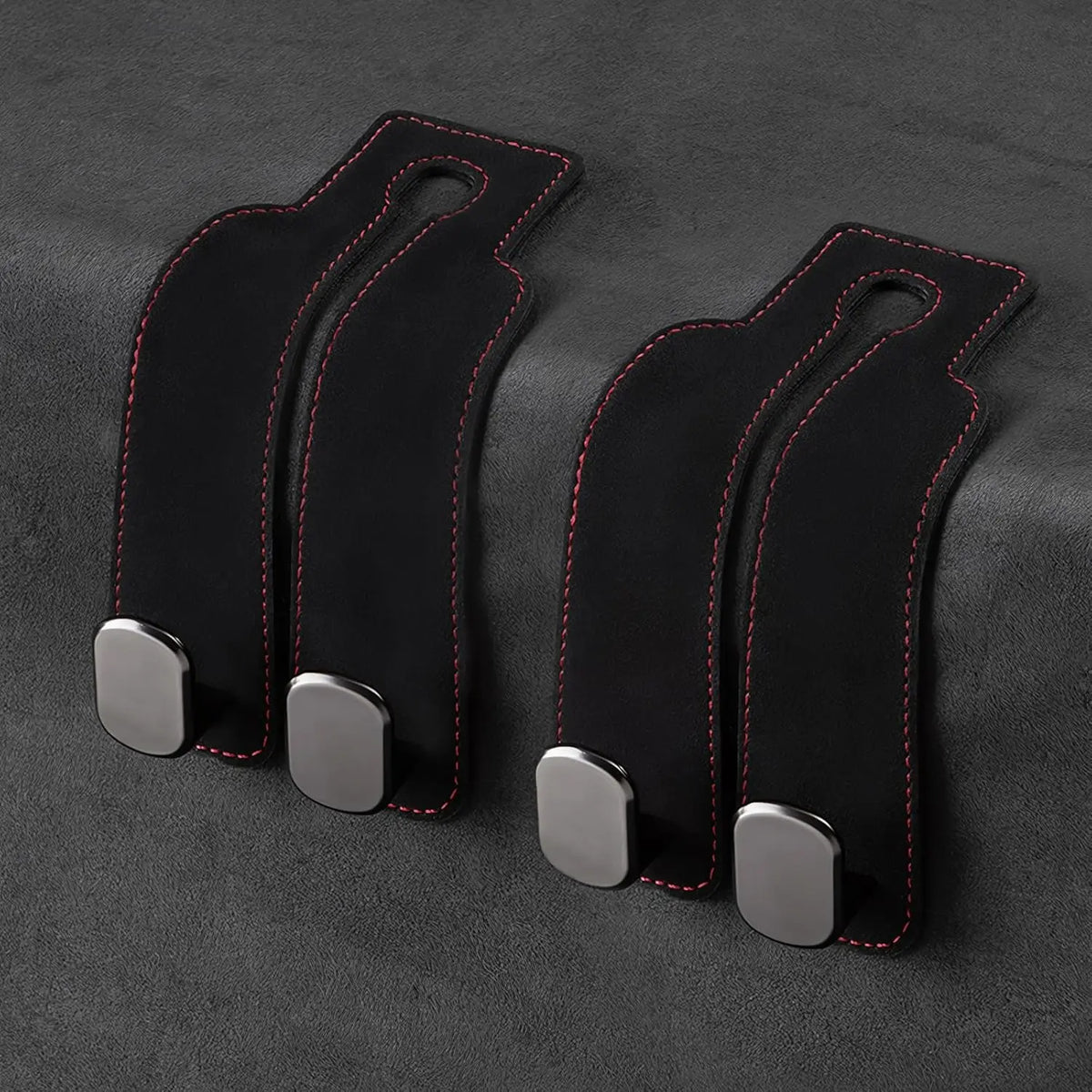 Leather Car Seat Headrest Hooks (2-Pack) - 360° Swivel Double Hooks, Car Seat Back Organizer with Purse Holding & Hide Under Bar Feature, Automotive Interior Stowing & Tidying Accessory