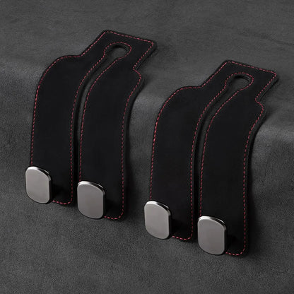 Leather Car Seat Headrest Hooks (2-Pack) - 360° Swivel Double Hooks, Car Seat Back Organizer with Purse Holding & Hide Under Bar Feature, Automotive Interior Stowing & Tidying Accessory
