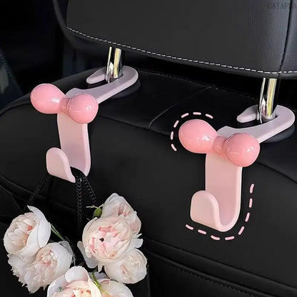 2pcs Bow Car Headrest Hook, Pink Storage Hanger, Interior Organizer Accessory for Vehicle