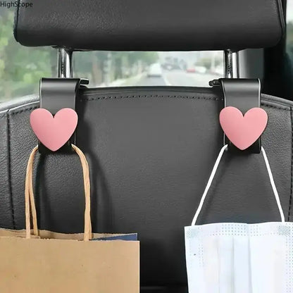 Racing Car Heart-Shape Seat Hooks 2-Piece Set - Tool-Free Back Mount, Dual Functionality Organizer for Front Seats Stowing & Organization, Car Interior Space Saver