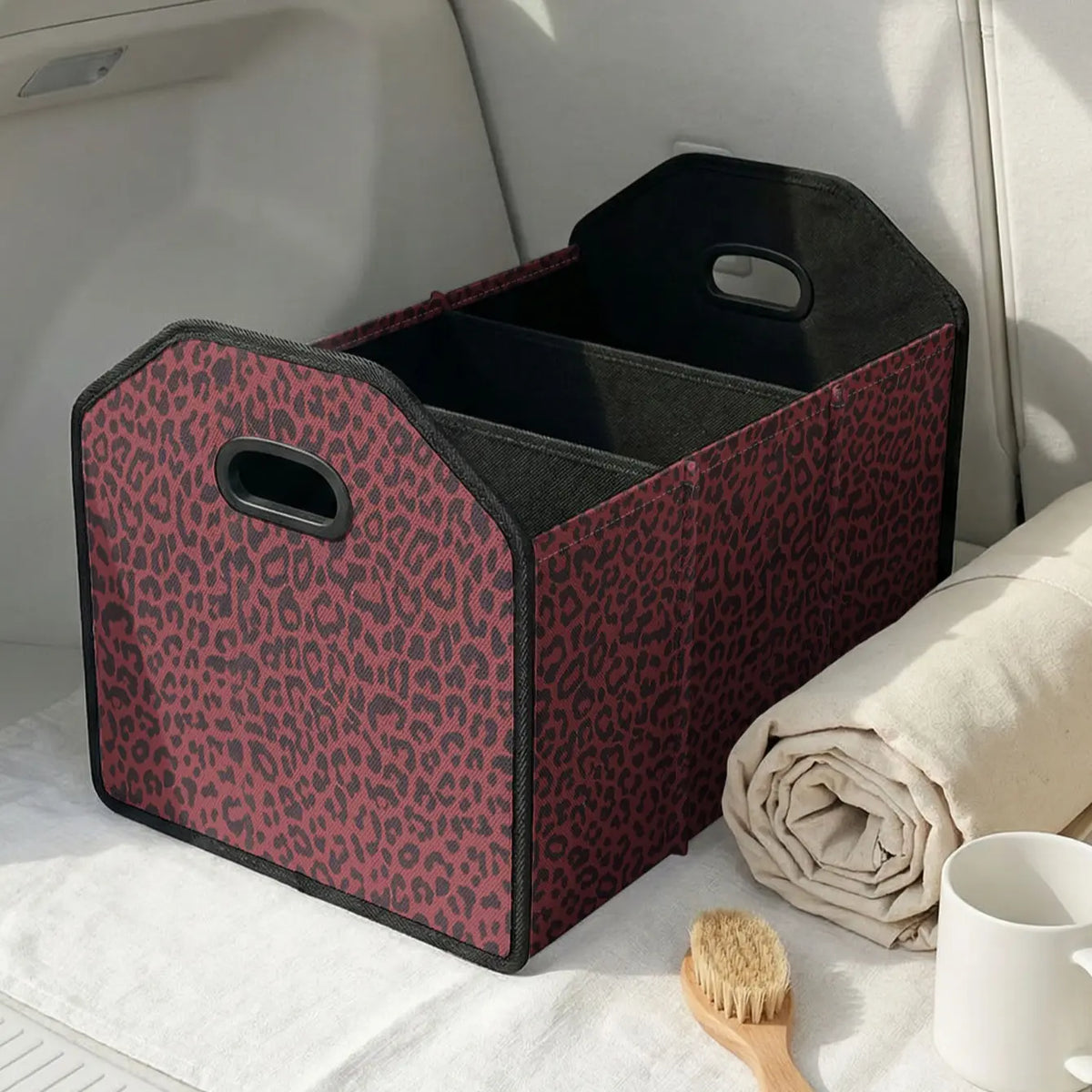Leopard Print Multifunctional Car Storage Box, Foldable Trunk Organizer with Dividers, Automotive Cargo Holder, Vehicle Organizing Container, Car Organizers and Storage