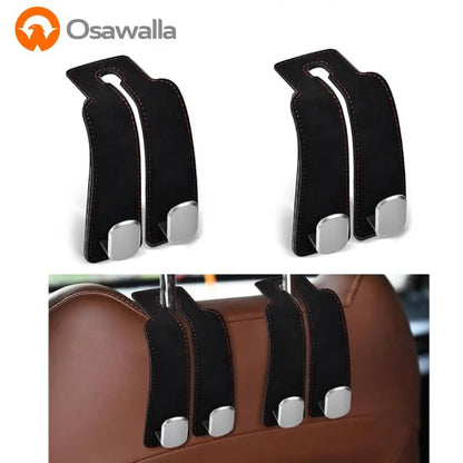 OSAWALLA Car Seat Back Headrest Storage Hooks - 2-Pack Black Heavy Duty Car Interior Accessories, Lightweight with Firm Bag Hold for Organizing Purses & Bags, Father's Day Gift