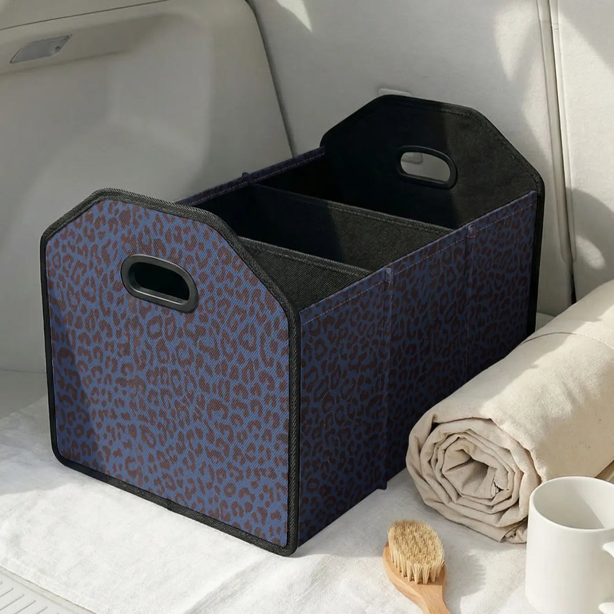 Leopard Print Multifunctional Car Storage Box, Foldable Trunk Organizer with Dividers, Automotive Cargo Holder, Vehicle Organizing Container, Car Organizers and Storage