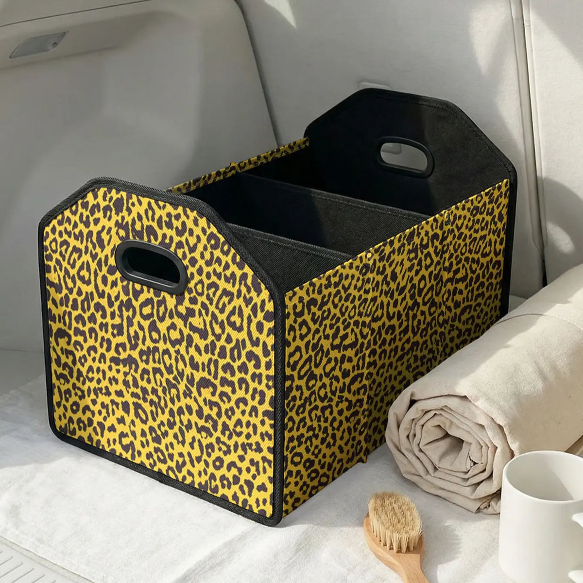 Leopard Print Multifunctional Car Storage Box, Foldable Trunk Organizer with Dividers, Automotive Cargo Holder, Vehicle Organizing Container, Car Organizers and Storage