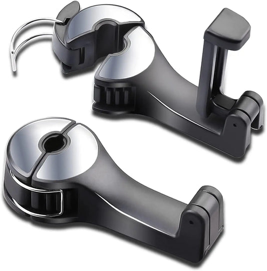 Upgraded 2 Pack Car Headrest Hidden Hook 2 in 1 Car Seat Hooks with Phone Holder for Purse, Backpacks,Toys,and Even Bottle Storage Organizer (Silver)