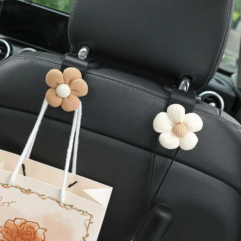 Women's Khaki Small-Flower Multi-Functional Car Seat Back Hook, Stylish Storage Hanger, Practical Car Interior Fashion Accessory,sohochic