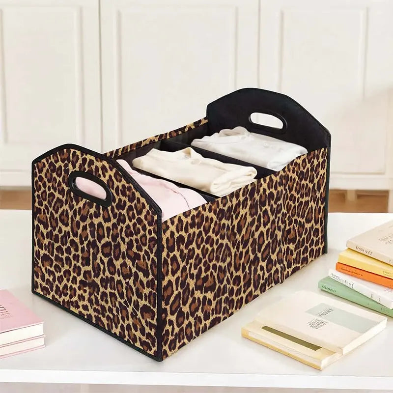Leopard Print Multifunctional Car Storage Box, Foldable Trunk Organizer with Dividers, Automotive Cargo Holder, Vehicle Organizing Container, Car Organizers and Storage