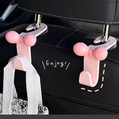 2pcs Bow Car Headrest Hook, Pink Storage Hanger, Interior Organizer Accessory for Vehicle