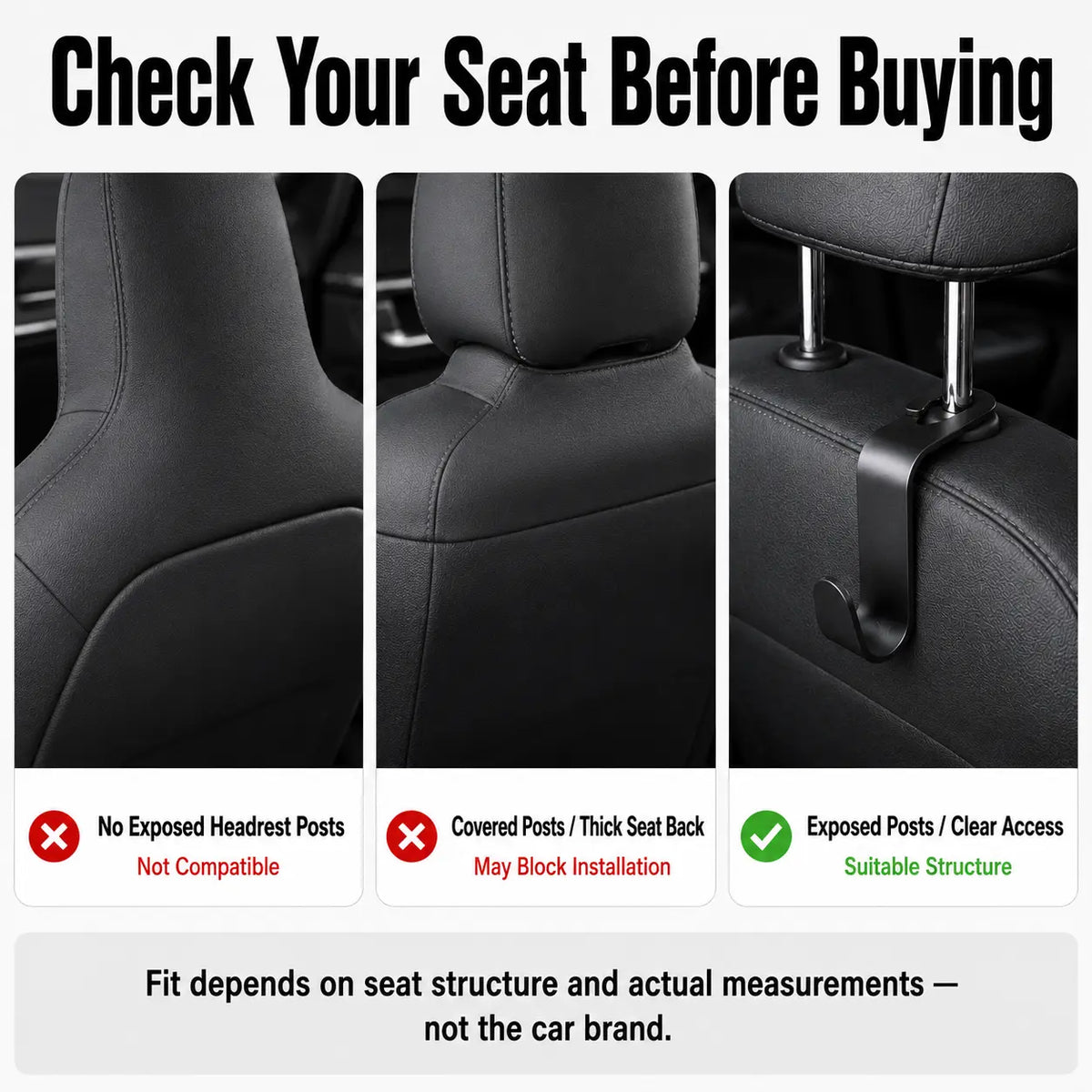 4-Pack Plastic Car Headrest Hook Set - Vehicle Organizer, Car Organization Accessories, Auto Accessories, Tool-Free Install Backseat Stowing Holders for Shopping Bags, Handbags, Jackets, Rainy Commute Umbrellas