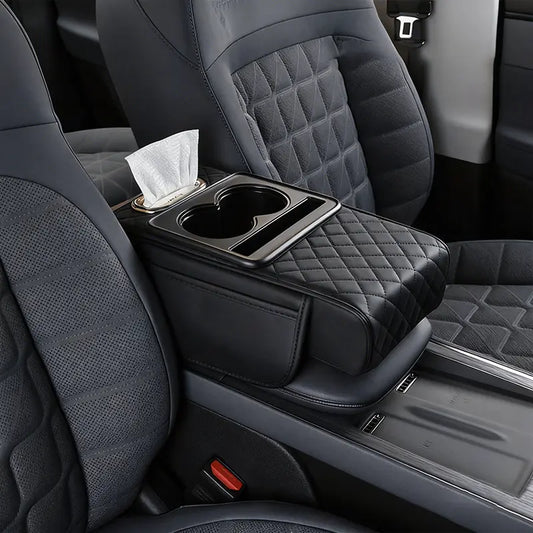 Car Armrest Cushion Center Console Organizer 5-in-1 Car Storage Box with Cup Holder Phone Holder Tissue Box Slot Storage Bags Car Interior Accessories for Sedans