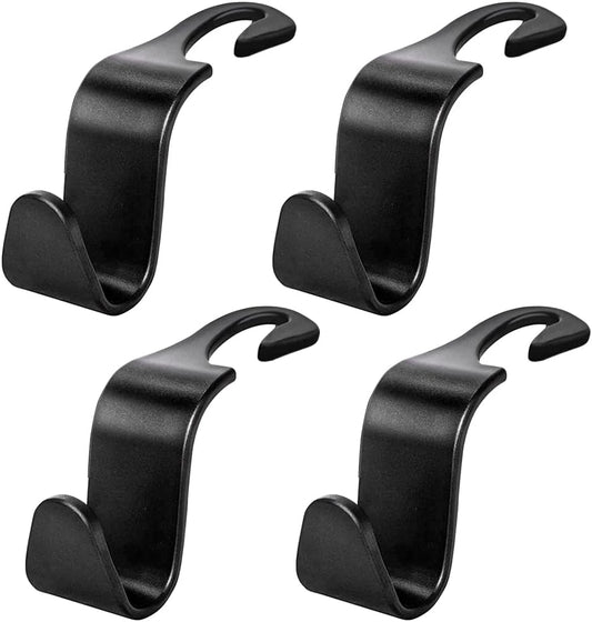 povtii 4 PCS Car Seat Headrest Hooks, Auto Backseat Organizer Hanger Holder, Vehicle Seat Back Storage Hooks for Purse Coat Umbrella Grocery Bag Handbag, Interior Car Accessories (Black)
