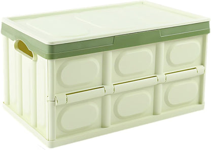 Car Trunk Organizer, Foldable Plastic Cargo Storage Box with Lid, Large Car Tool Container with Handles, Universal Automotive Organization Accessories for Camping, Groceries (Light Green)