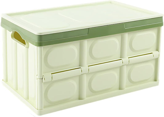 Car Trunk Organizer, Foldable Plastic Cargo Storage Box with Lid, Large Car Tool Container with Handles, Universal Automotive Organization Accessories for Camping, Groceries (Light Green)
