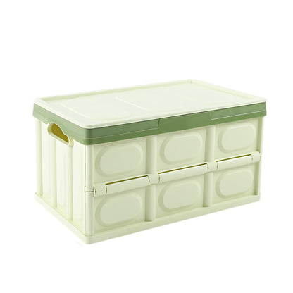 Car Trunk Organizer, Foldable Plastic Cargo Storage Box with Lid, Large Car Tool Container with Handles, Universal Automotive Organization Accessories for Camping, Groceries (Light Green)