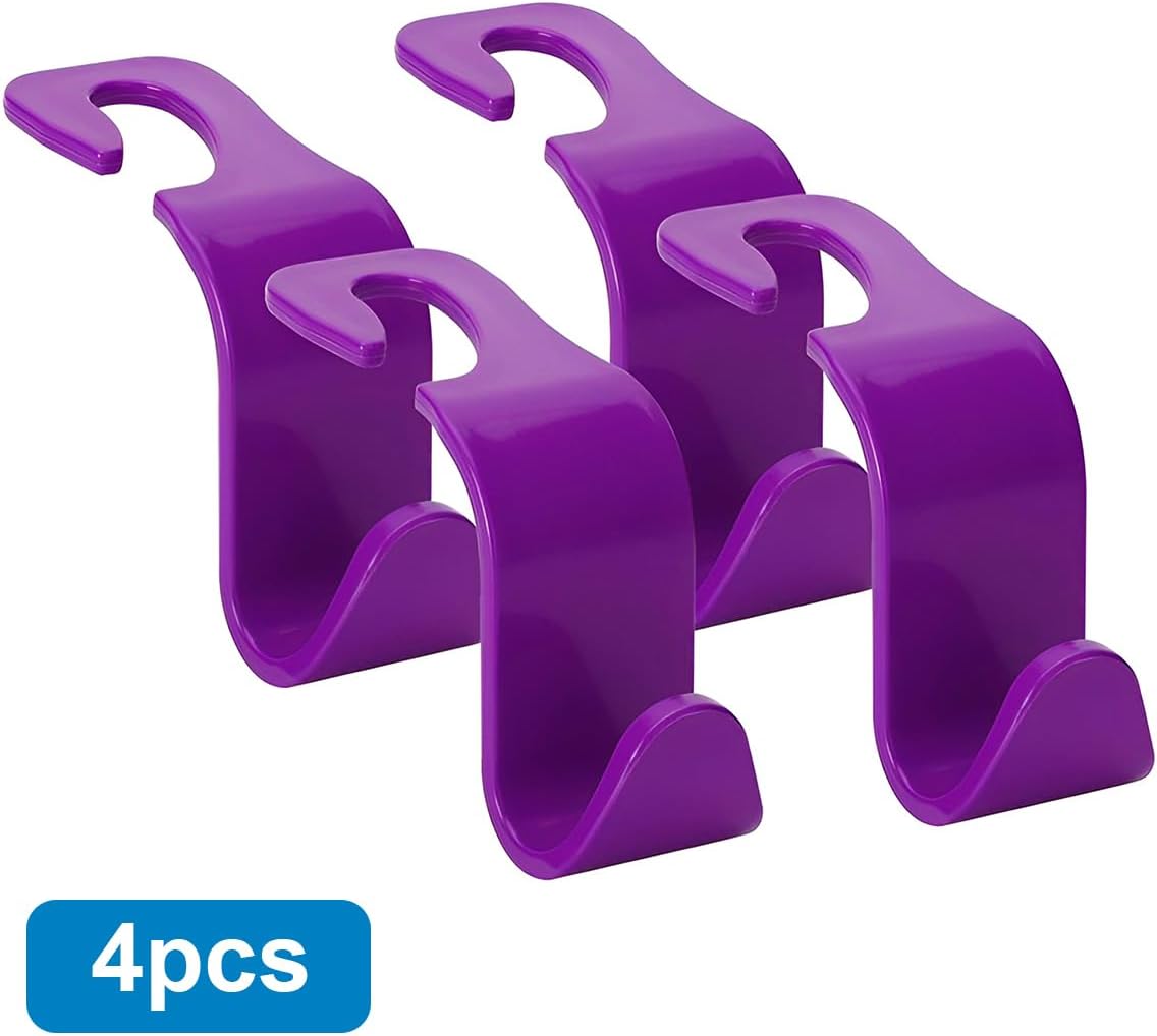 4PCS Car Seat Headrest Hooks for Bags and Coats, Purple
