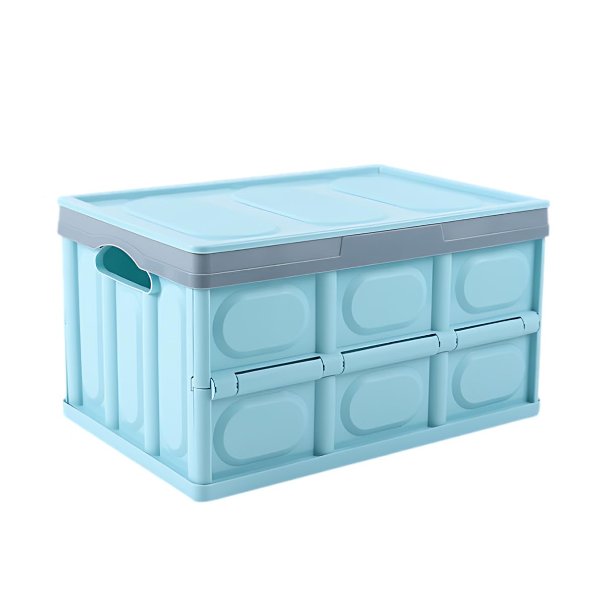 Car Trunk Organizer, Foldable Plastic Cargo Storage Box with Lid, Large Car Tool Container with Handles, Universal Automotive Organization Accessories for Camping, Groceries (Light Green)