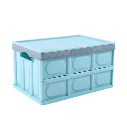 Car Trunk Organizer, Foldable Plastic Cargo Storage Box with Lid, Large Car Tool Container with Handles, Universal Automotive Organization Accessories for Camping, Groceries (Light Green)