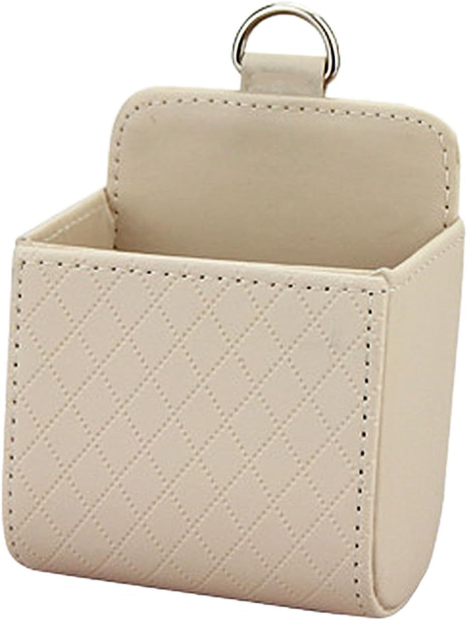 Car Vent Storage Bag, Leather Car Dashboard Organizer Pocket, Beige