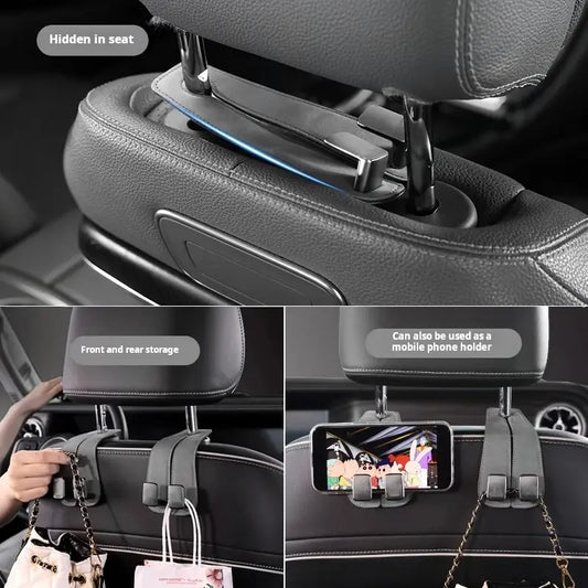 Suede Hooks Car Storage Premium 2025 Hidden Double Hooks for Car Seat Backs High end car seats with hidden double hooks on the back Heavy Duty Rust Free Tool Free Installation Eco Friendly Materials Black Gray Brown Colors