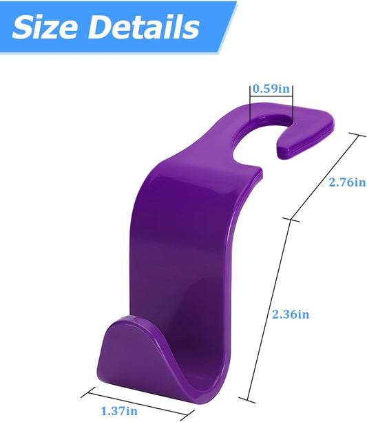 4PCS Car Seat Headrest Hooks for Bags and Coats, Purple