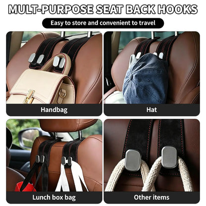 DGAPHRO 2-Pack Leather Car Seat Back Storage Hooks - Adjustable Headrest Hooks with Metal Gasket for Lasting Strength, Purse Holder for Road Trips, Grab Your Phone in Seconds