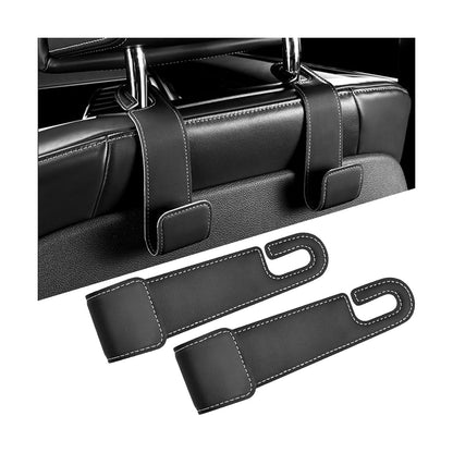 2PCS Car Seat Headrest Hook, Leather Vehicle Seatback Organizer Hanger for Hanging Purses Bags Coats, Auto Seat Back Storage Hook Accessories, Universal for SUV, Sedan, Truck (Black)