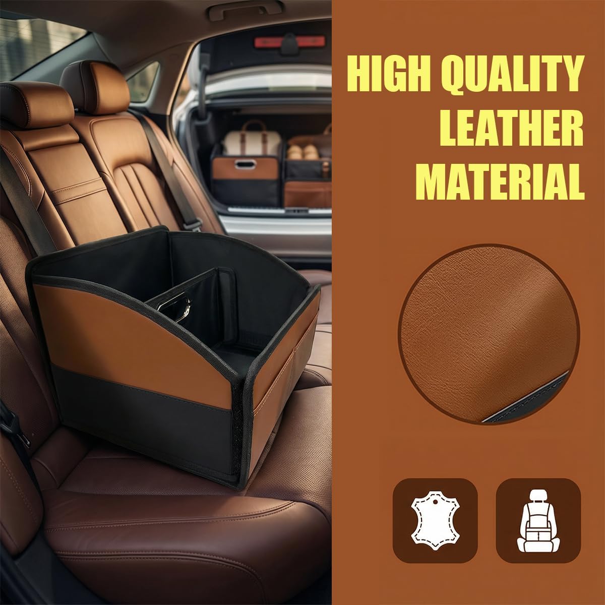 Car Seat Organizer, Foldable Leather Auto Storage Box