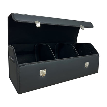 Trunk Organizer for Car With Lid,Foldable Trunk Organizer for SUVs & Sedans,Multi-Functional Leather Storage Box- Black Grid - Small