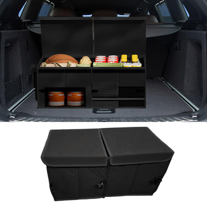 Car Trunk Organizer, Collapsible Multi Compartment Car Storage Box with Lid & Reinforced Handles, Adjustable Waterproof Storage Organizer Accessories for SUVs Cars Trucks (Black)