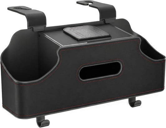 1 PC Car Seat Back Organizer, Multi-Function Tissue Storage Box with 2 Drink Cup Holders, Hanging Kids and Travel Accessories, Universal for Water Cup Phone Umbrella Bag (Black)