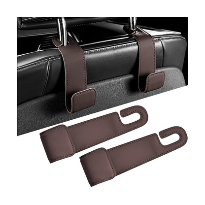2PCS Car Seat Headrest Hook, Leather Vehicle Seatback Organizer Hanger for Hanging Purses Bags Coats, Auto Seat Back Storage Hook Accessories, Universal for SUV, Sedan, Truck (Black)