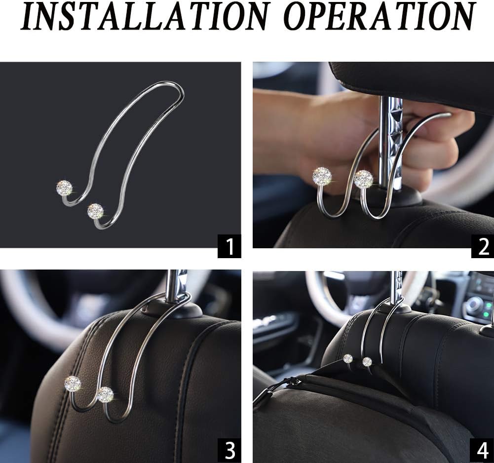 SAVORI Auto Hooks Bling Car Hangers Organizer Seat Headrest Hooks Strong and Durable Backseat Hanger Storage Universal for SUV Truck Vehicle 2 Pack (White)