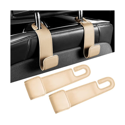 2PCS Car Seat Headrest Hook, Leather Vehicle Seatback Organizer Hanger for Hanging Purses Bags Coats, Auto Seat Back Storage Hook Accessories, Universal for SUV, Sedan, Truck (Black)