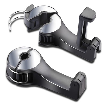 Car Headrest Hook with Phone Holder, Universal 360 Rotation Headrest Hooks for Purses and Bags (Silver)