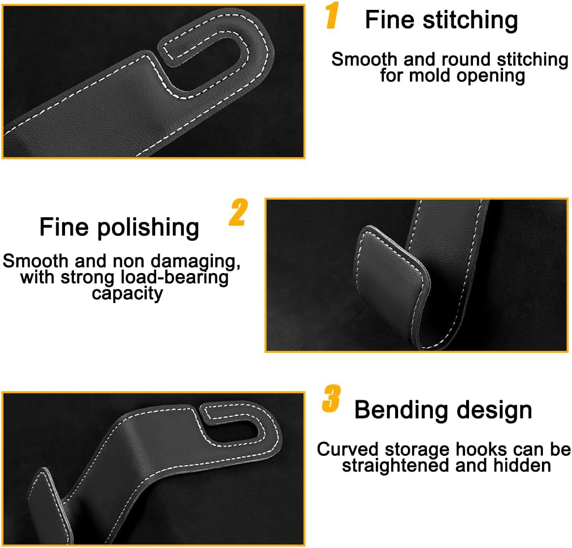 2PCS Car Seat Headrest Hook, Leather Vehicle Seatback Organizer Hanger for Hanging Purses Bags Coats, Auto Seat Back Storage Hook Accessories, Universal for SUV, Sedan, Truck (Black)